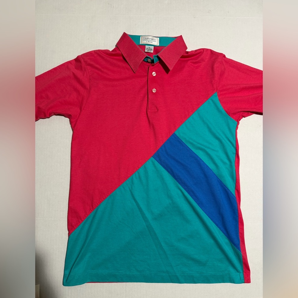 vtg 80s 90s tournament by arrow colorblock ‎ polo ss shirt, men's medium #1250
